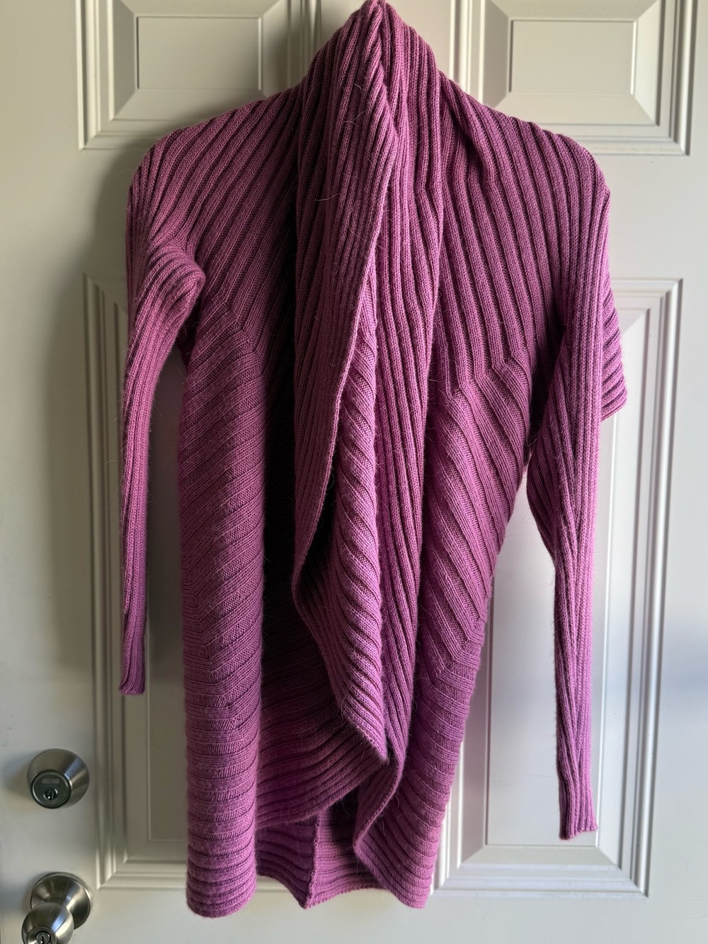 Cozy Women's Draped Ribbed Open Cardigan - Mauve Pink Alpaca wool